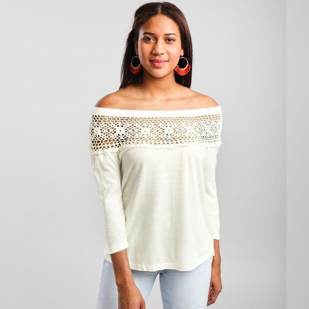 Daytrip Crochet Yoke Wide Neck Top Size Medium